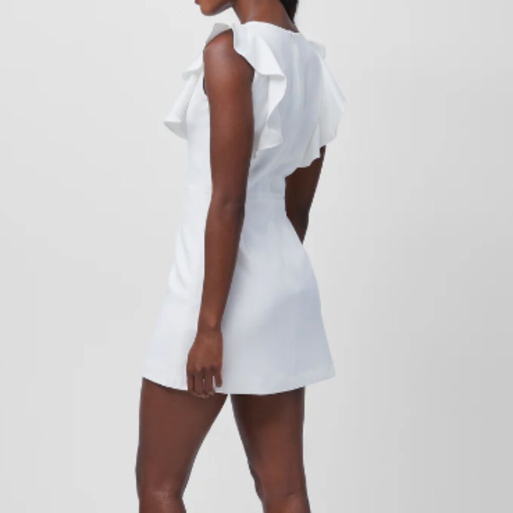 French Connection Mini White Whisper Ruffle V Neck Dress